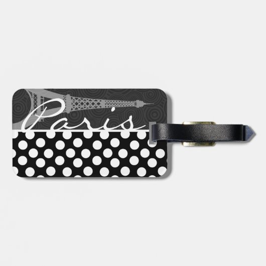 Étiquette À Bagage Point Polka Noir & Blanc, Points ; Paris (Dos horizontal)