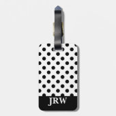 Étiquette À Bagage Point Polka noir et blanc monogramme personnalisé (Dos Vertical)