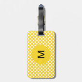 Étiquette À Bagage Pointe Polka blanc et jaune monogramme (Dos Vertical)