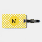 Étiquette À Bagage Pointe Polka blanc et jaune monogramme (Dos horizontal)