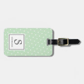 Étiquette À Bagage Points Blancs Motif avec Monogramme Noir Vert (Devant horizontal)
