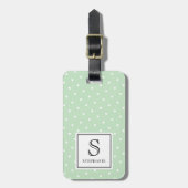 Étiquette À Bagage Points Blancs Motif avec Monogramme Noir Vert (Devant Vertical)
