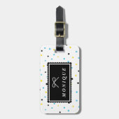 Étiquette À Bagage Points Confetti Jaune et Bleu Motif Personnalisé (Devant Vertical)