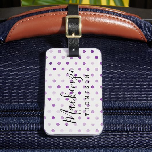 Étiquette À Bagage Points d'aquarelle violet Monogramme (Insitu Rectoal 2)