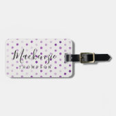 Étiquette À Bagage Points d'aquarelle violet Monogramme (Devant horizontal)