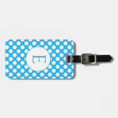 Étiquette À Bagage Points de polka de monogramme bleu Couleurs vives (Devant horizontal)