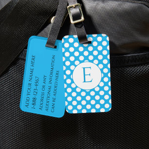 Étiquette À Bagage Points de polka de monogramme bleu Couleurs vives