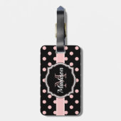 Étiquette À Bagage Points noirs et roses (Dos Vertical)
