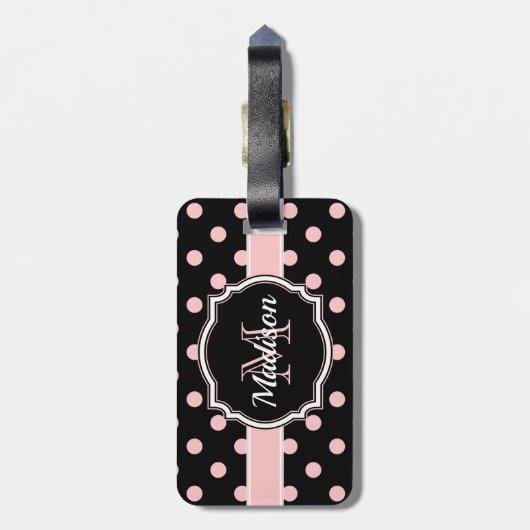 Étiquette À Bagage Points noirs et roses (Dos Vertical)