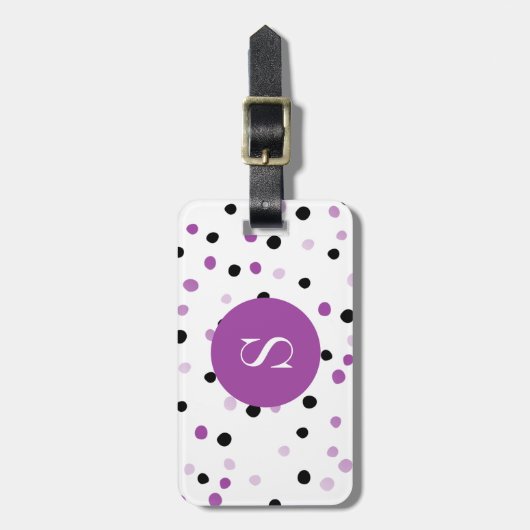 Étiquette À Bagage Points pourpres et noirs de monogramme (Devant Vertical)
