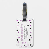 Étiquette À Bagage Points pourpres et noirs de monogramme (Dos Vertical)