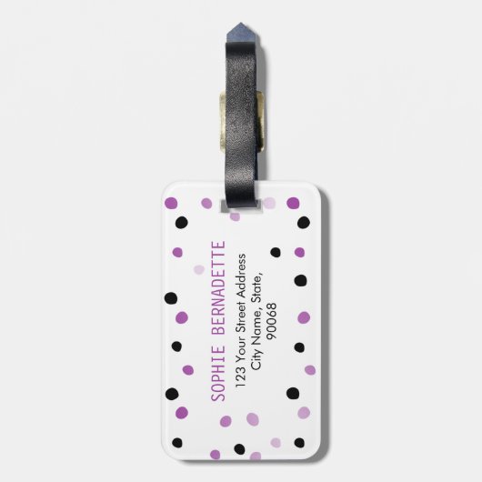 Étiquette À Bagage Points pourpres et noirs de monogramme (Dos Vertical)