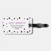 Étiquette À Bagage Points pourpres et noirs de monogramme (Dos horizontal)