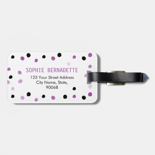 Étiquette À Bagage Points pourpres et noirs de monogramme (Dos horizontal)
