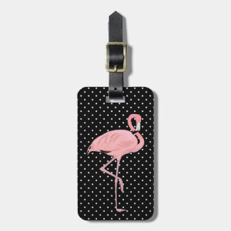 Étiquette À Bagage Pois assez noir et blanc avec le Flamant rose