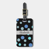 Étiquette À Bagage Pois Bleus, Motif Polka Dot, Votre Nom (Devant Vertical)