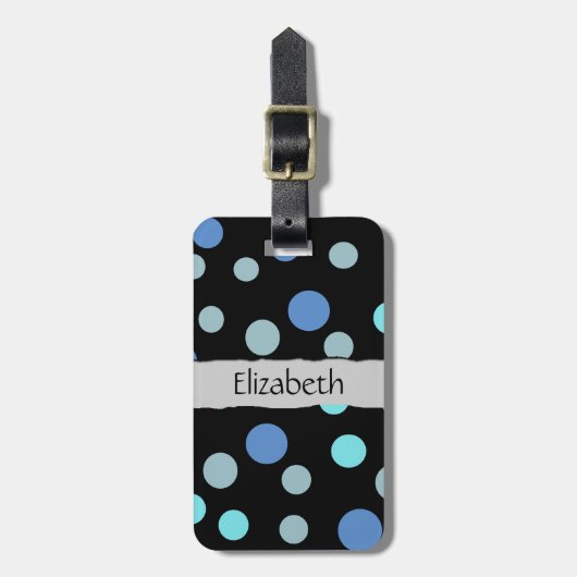 Étiquette À Bagage Pois Bleus, Motif Polka Dot, Votre Nom (Devant Vertical)