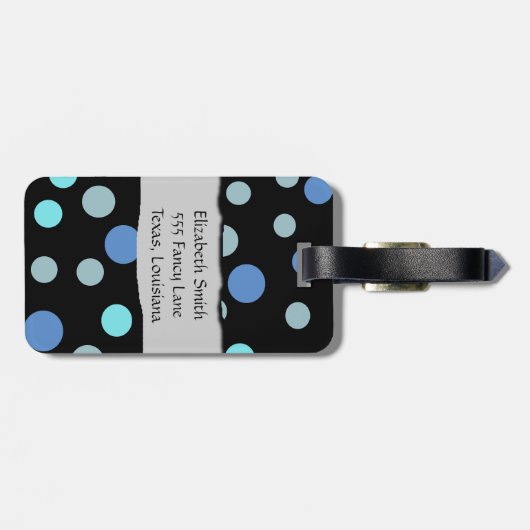Étiquette À Bagage Pois Bleus, Motif Polka Dot, Votre Nom (Dos horizontal)