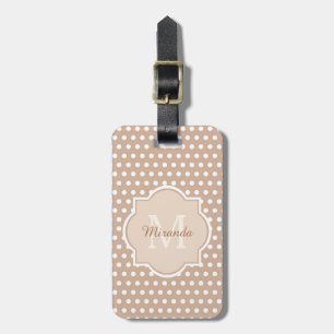 Étiquette À Bagage Pois bronzage moderne avec le monogramme et le nom