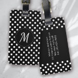 Étiquette À Bagage Pois de Monogramme noir blanc<br><div class="desc">Un design moderne à deux tons pois avec un monogramme chic.</div>