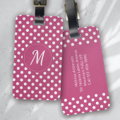 Étiquette À Bagage Pois de Monogrammes blancs roses