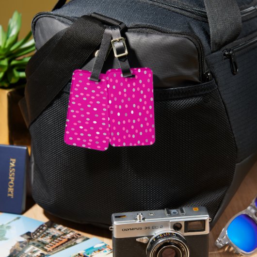 Étiquette À Bagage Pois magenta (Recto & Verso)