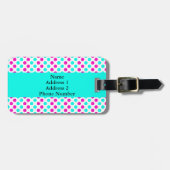Étiquette À Bagage Pois monogrammes rose et bleu (Devant horizontal)