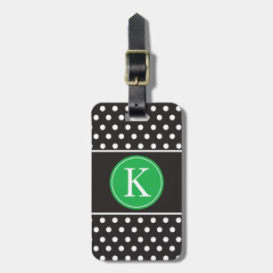 Étiquette À Bagage Pois vert blanc noir personnalisé de Kelly