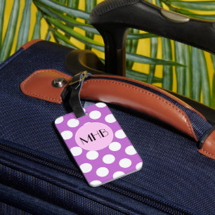Étiquette À Bagage Pois violets, Motif à points Polka, Monogramme