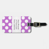 Étiquette À Bagage Pois violets, Motif à points Polka, Monogramme (Devant horizontal)