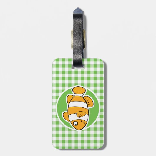 Étiquette À Bagage Poisson clown; En vichy vert (Dos Vertical)