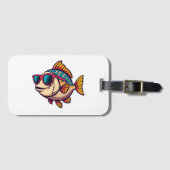 Étiquette À Bagage Poisson Funky avec Lunettes de Soleil (Devant Horizontal)