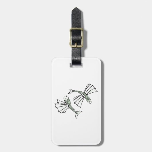 Étiquette À Bagage Poisson volant Main Tirée Océan Créature (Devant Vertical)
