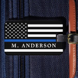 Étiquette À Bagage Policier Personnalisé Ligne Bleue Mince<br><div class="desc">Balise de bagage Ligne Bleue Mince - Drapeau américain dans les couleurs Police Drapeau, design moderne noir bleu. Personnalisez avec le nom de l'agent de police ou le nom de famille. Ce bagage personnalisé d'agent de police est parfait pour les familles policières et policières et tous ceux qui les soutiennent....</div>