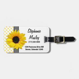 Étiquette À Bagage Polka de tournesol En vichy jaune noir blanc