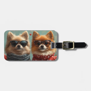 Étiquette À Bagage Pomeranian aux roses du cœur pour la Saint-Valenti