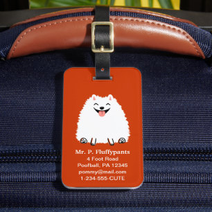 Étiquette À Bagage Pomeranian Blanc Drôle avec Texte Personnalisable
