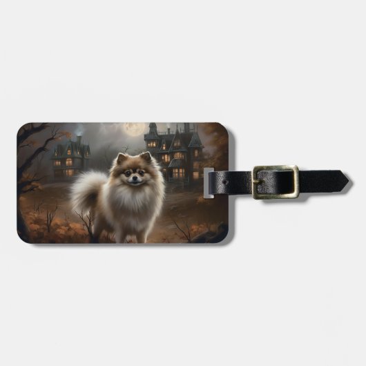 Étiquette À Bagage Pomeranian Halloween Épouvantable (Devant horizontal)