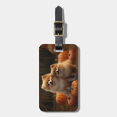 Étiquette À Bagage Poméranien Chiot Automne Citrouille délice (Devant Vertical)