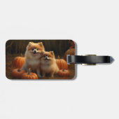 Étiquette À Bagage Poméranien Chiot Automne Citrouille délice (Dos horizontal)