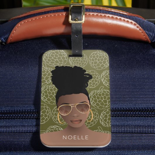 Étiquette À Bagage Pommes à sucre Motif, Femme noire, Lug vert olive (Insitu Rectoal 2)