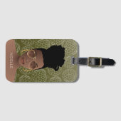 Étiquette À Bagage Pommes à sucre Motif, Femme noire, Lug vert olive (Devant Horizontal)