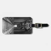 Étiquette À Bagage Pont Monogramme De Chevalet En Noir Et Blanc (Devant horizontal)