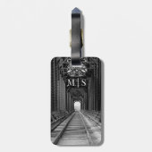 Étiquette À Bagage Pont Monogramme De Chevalet En Noir Et Blanc (Dos Vertical)