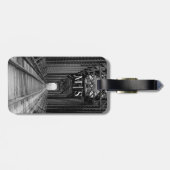 Étiquette À Bagage Pont Monogramme De Chevalet En Noir Et Blanc (Dos horizontal)