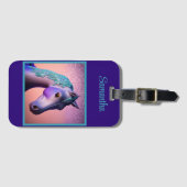 Étiquette À Bagage Pony magique en violet et Turquoise avec nom perso (Devant Horizontal)