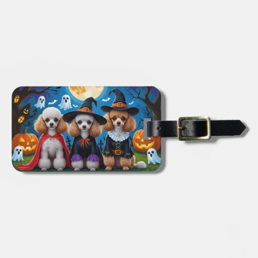 Étiquette À Bagage Poodle Chiens Citrouille Halloween drôle (Devant horizontal)