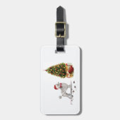 Étiquette À Bagage Poodle gris drôle Chien de Noël avec arbre (Devant Vertical)