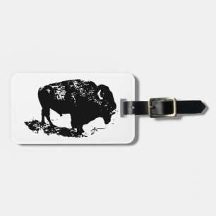 Étiquette À Bagage Pop Art Black White Buffalo Bison Silhouette