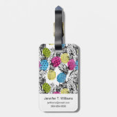 Étiquette À Bagage Pop Art Pineappy Et Palm Feuilles| Monogramme (Dos Vertical)